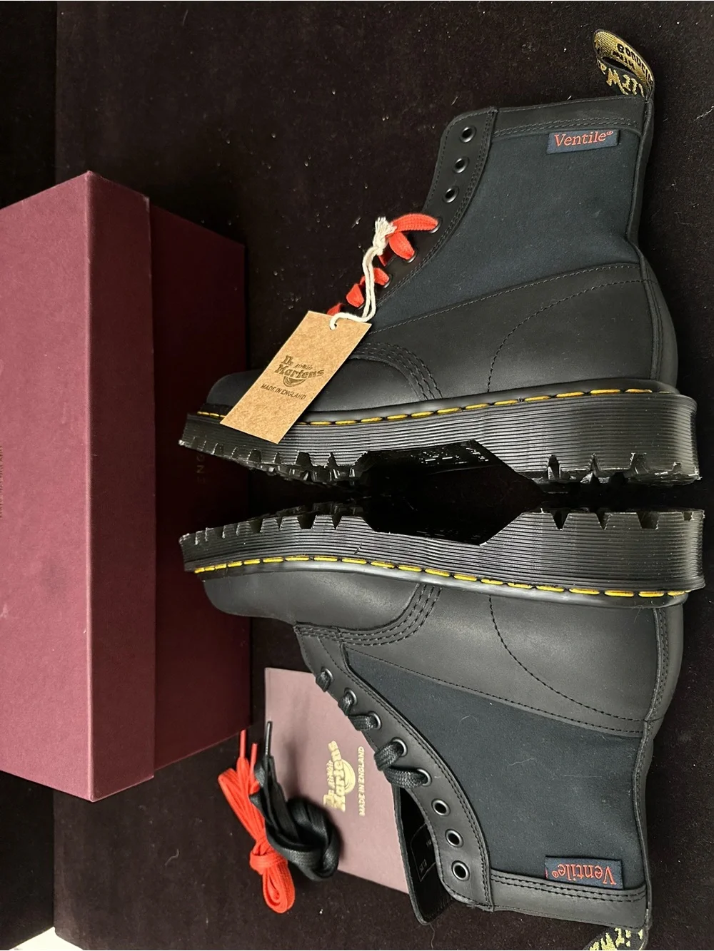 Dr. Martens 1460 Panel MIE Ventile Black Leather Boots - New With Box US M7 / W8